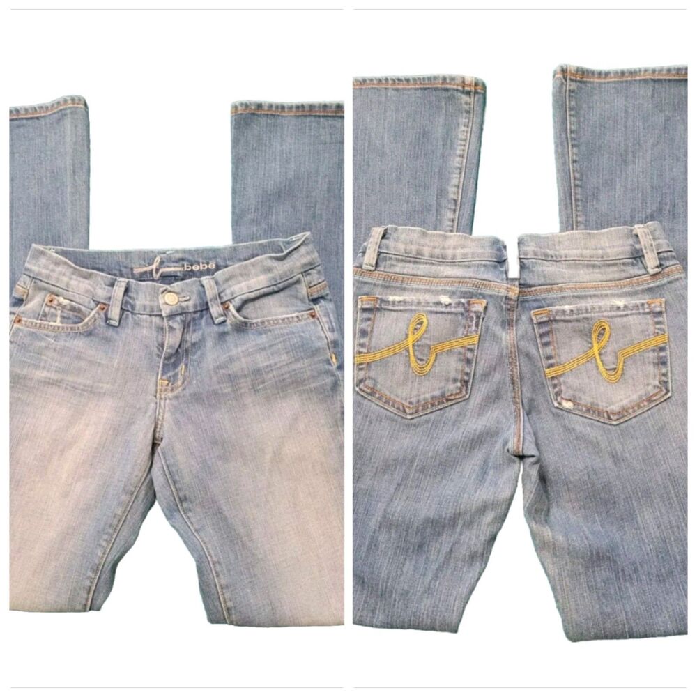 Vintage Bebe Jeans Stretch Size 2 Flare (25"X 31.5") Distressed USA